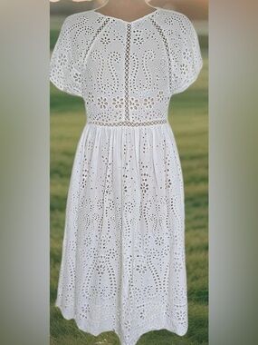 Zimmermann White Broderie Anglaise Midi Dress with Eyelet Detail 1